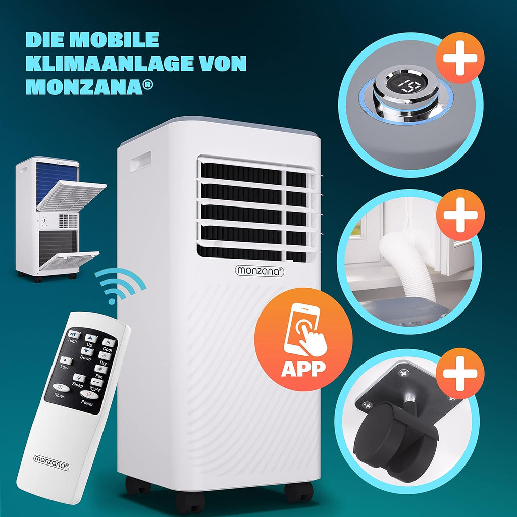 Monzana lokale Klimaanlage MZKA2000 Mobil Abluftschlauch 7000BTU 3in1 750W 24h Timer 25qm Fernbedienung Luftentfeuchter Rollladenkit Klimagerät