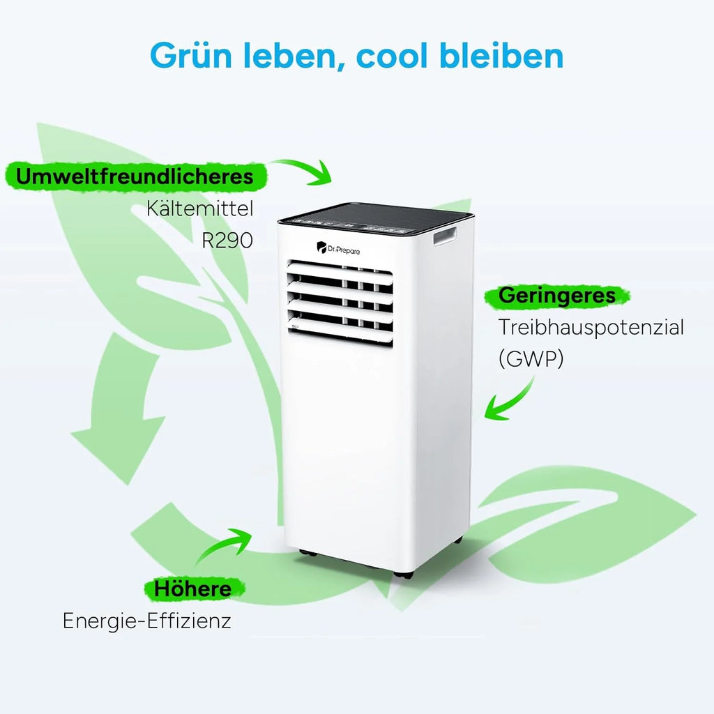 DR.PREPARE Mobiles Klimagerät 9000 BTU mit APP, 4 in 1 Mobile Klimaanlage mit Abluftschlauch, Kühlen&Ventilieren&Entfeuchten, Ventilator & Schlafmodus mit Fernbedienung, Kühlt bis zu 30m², 1-24H Timer