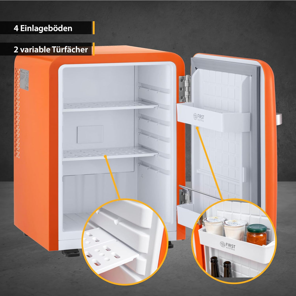 TZS First Austria lautloser Minikühlschrank | Retro Design | Einstellbare Kühlleistung | Türgriff |Thermoelektrisches Kühlsystem | 40L | creme