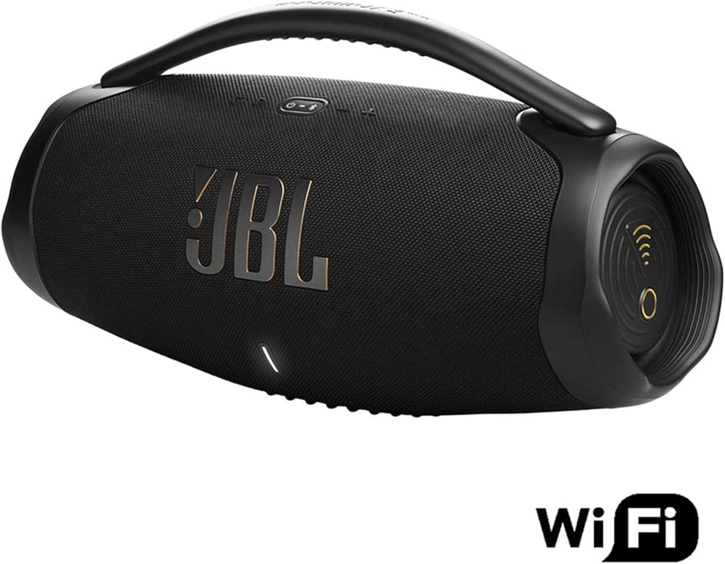 JBL Boombox 3 Wifi – Kabelloser Lautsprecher mit Bluetooth und Wifi – Kompatibel mit der JBL One App – 24 Stunden Wiedergabezeit – Wasser- und staubdicht – Integrierte Powerbank – Schwarz