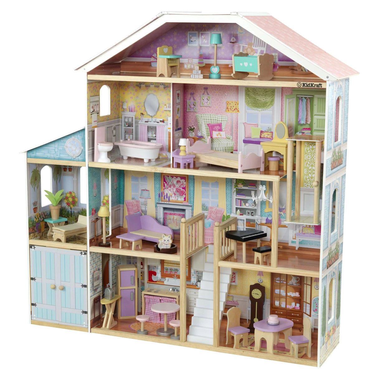 Casa de Muñecas de Madera KidKraft Grand View Mansion con 34 Accesorios, A partir de 3 años