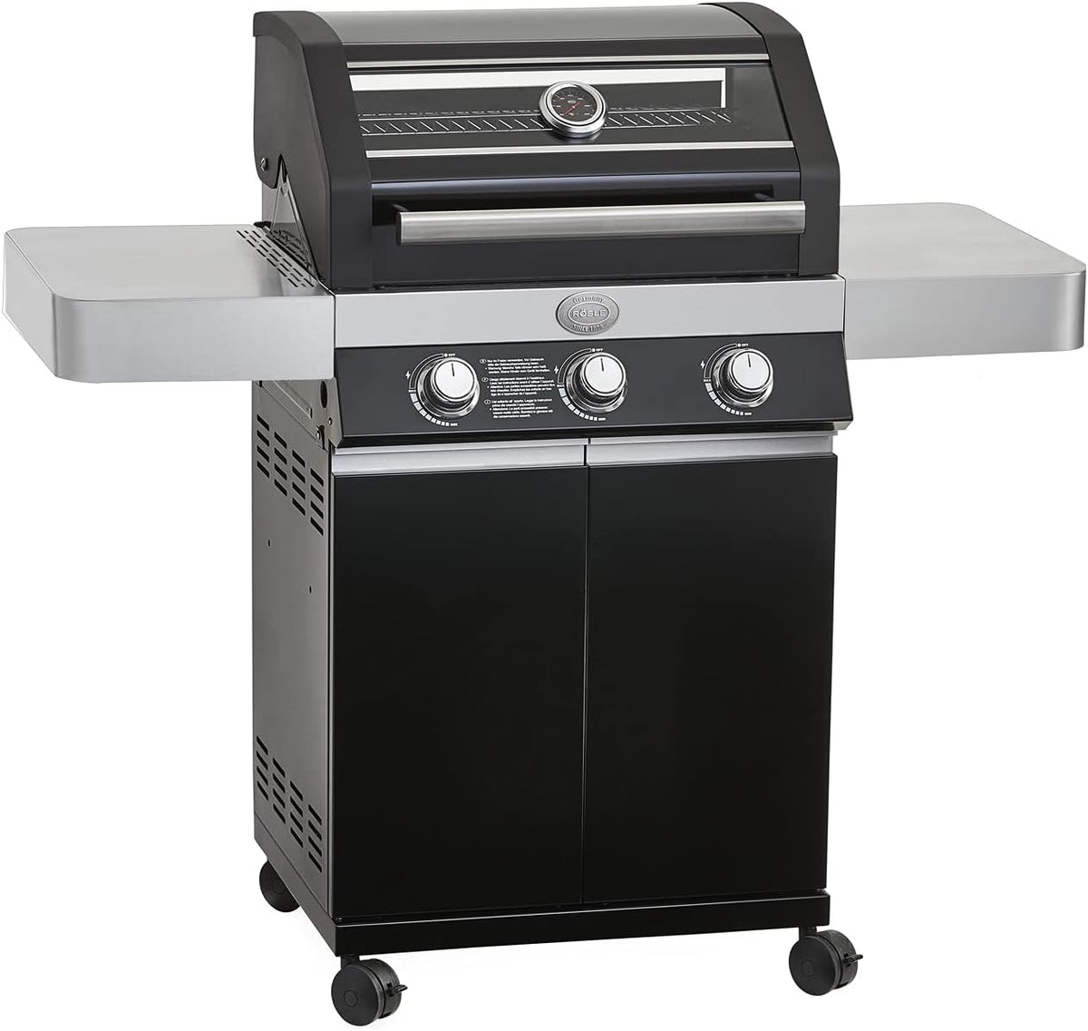 RÖSLE Elektrogrill BBQ-Portable Videro E2-P, tragbarer Tischgrill mit 2 Brennern, Warmhalterost und Deckel mit Glaseinsatz, pulverbeschichteter Stahl, schwarz/silbern