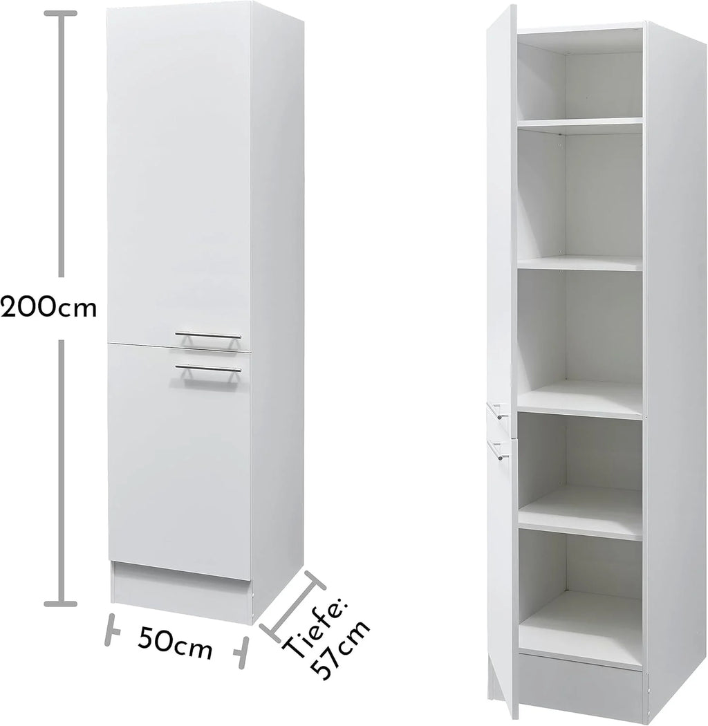 Stella Trading Eddy Moderne en Blanc Mat - Armoire de Cuisine spacieuse avec Beaucoup d'espace de Rangement, Bois d'ingénierie, Vorratsschrank