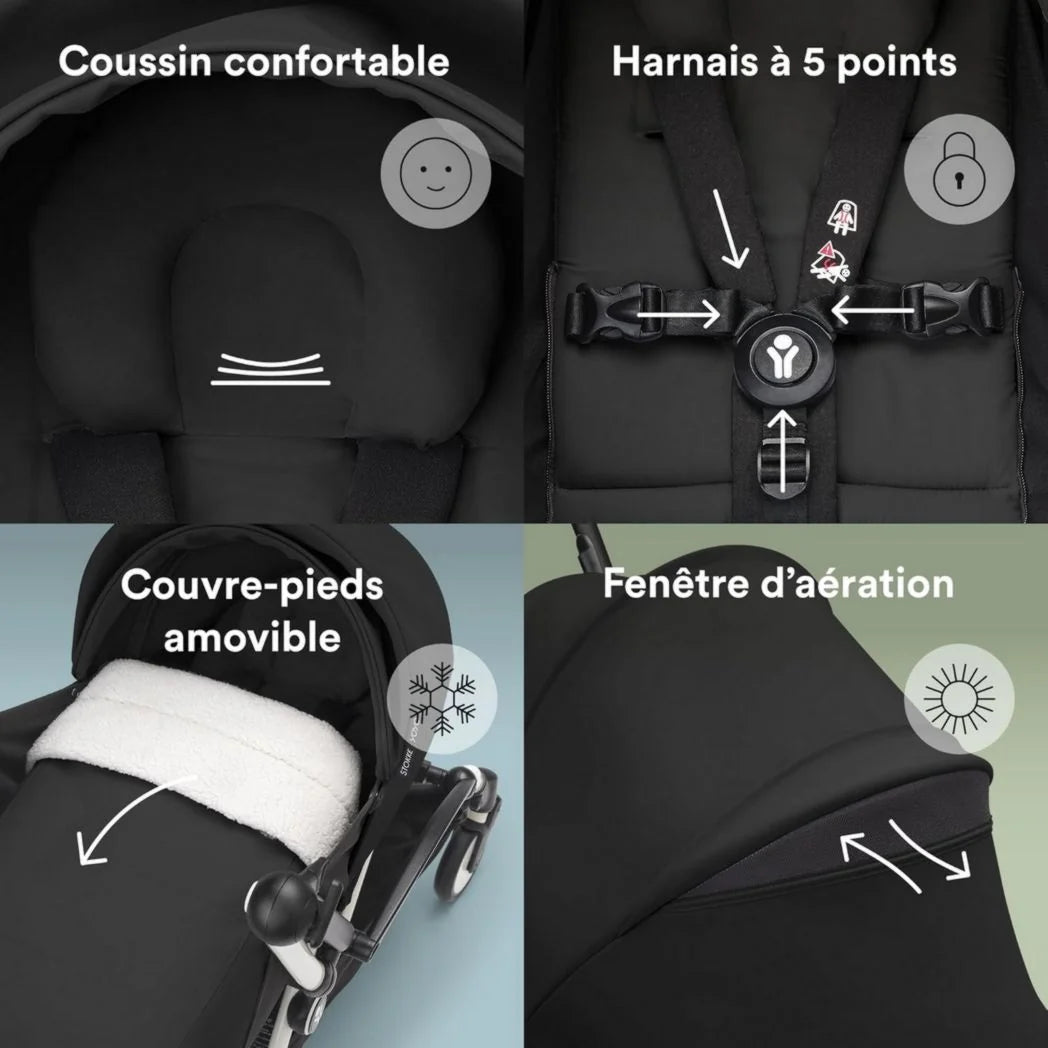 Poussette Stokke YOYO3 avec pack nouveau-né et pack couleur 6+ - Comprend un cadre noir, un pack couleur YOYO 6+ (gingembre) et un pack nouveau-né 0+ (gingembre)