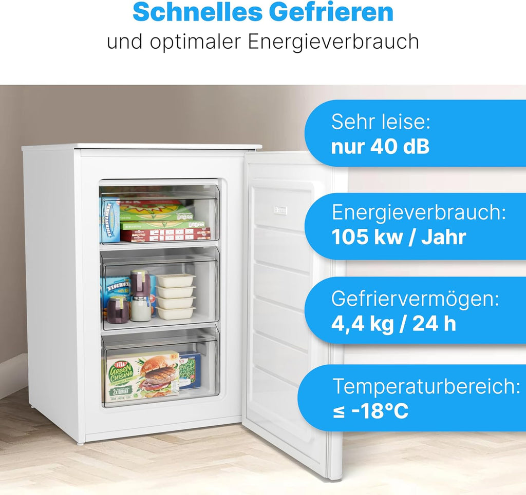 Bomann® Gefrierschrank 87L | Gefrierschrank klein mit Temperaturbereich ≤ -18°C | 3 Schubladen | Tiefkühlschrank mit wechselbarem Türanschlag | Freezer Tiefkühlschrank klein GS 7253 weiß