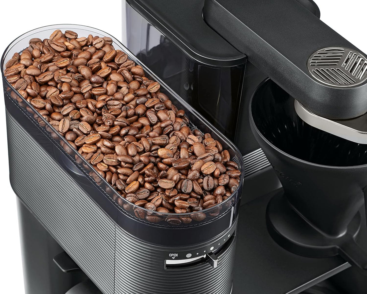 Melitta EPOS Kaffeemaschine mit Mahlwerk, schwarz-silber
