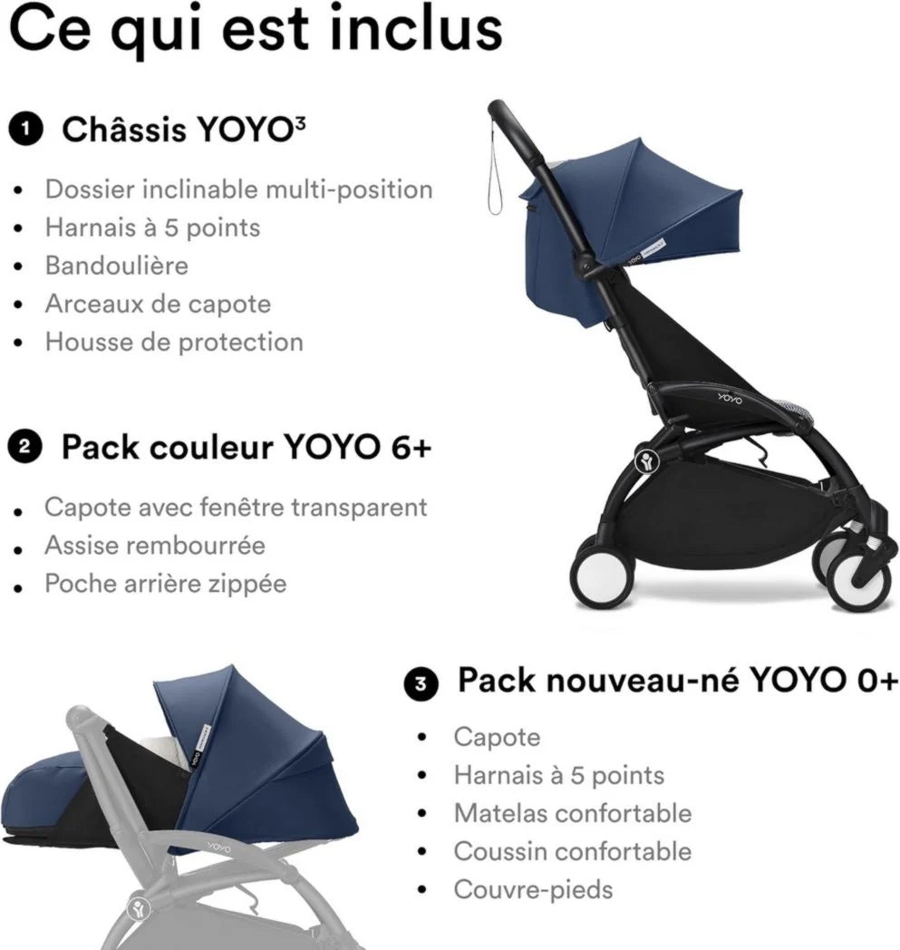 Poussette Stokke YOYO3 avec pack nouveau-né et pack couleur 6+ - Comprend un cadre noir, un pack couleur YOYO 6+ (gingembre) et un pack nouveau-né 0+ (gingembre)