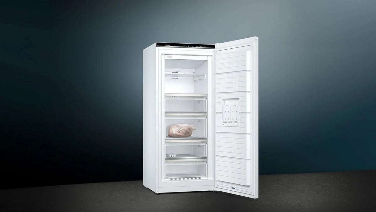 Siemens GS54NAWCV iQ500 Gefrierschrank, 176 x 70 cm, 327 L, noFrost nie wieder abtauen, bigBox Platz für großes Gefriergut, varioZone flexible Glas-und Schubladen, Weiß
