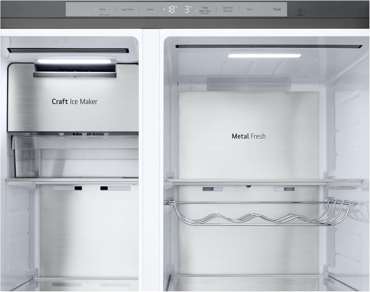 LG GSGV81PYLL Side by Side Kühlschrank, Klasse E, 635 L, Instaview, Kühlschrank mit Gefrierfach, Eis-, Crushed Ice- Wasserspender, Total NoFrost, Smart Inverter Kompressor, Wi-Fi