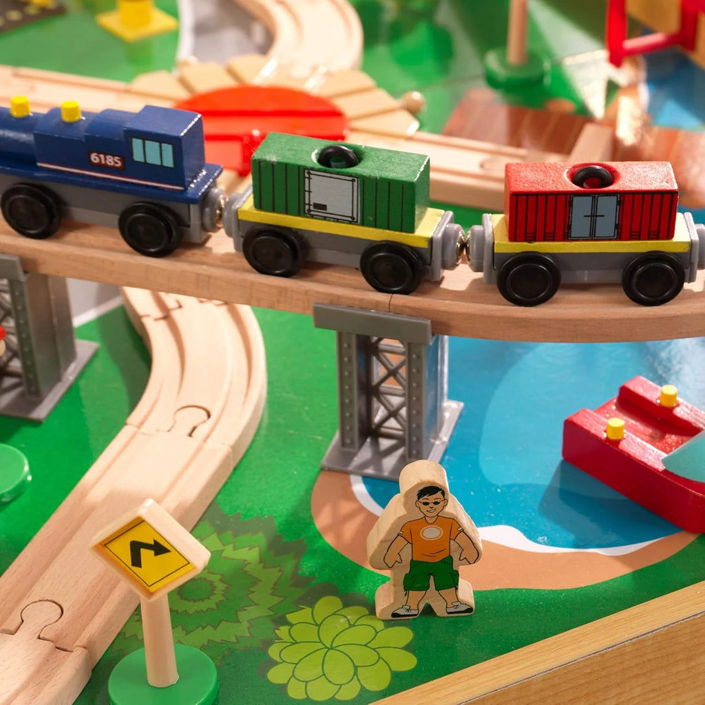 KidKraft Waterfall Mountain Wooden Train and Table Set with Storage Boxes, Railway Circuit with Cars, Helicopter and Plane Toy Children 3+ Years (17850)