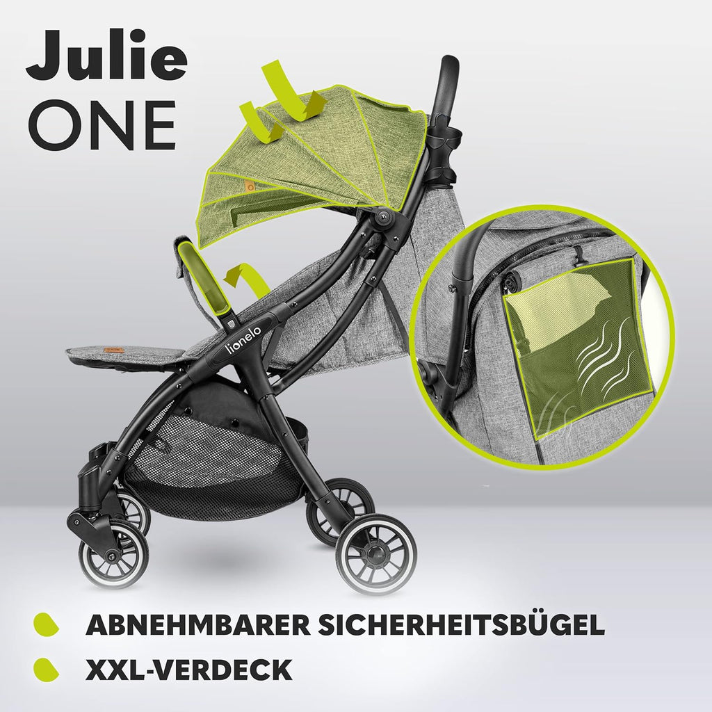 LIONELO Julie One Buggy Kinderwagen bis 22 kg, verstellbare Rückenlehne und Fußstütze, Moskitonetz, Beinwärmer, Getränkehalter und Transporttasche, zusammenklappbar