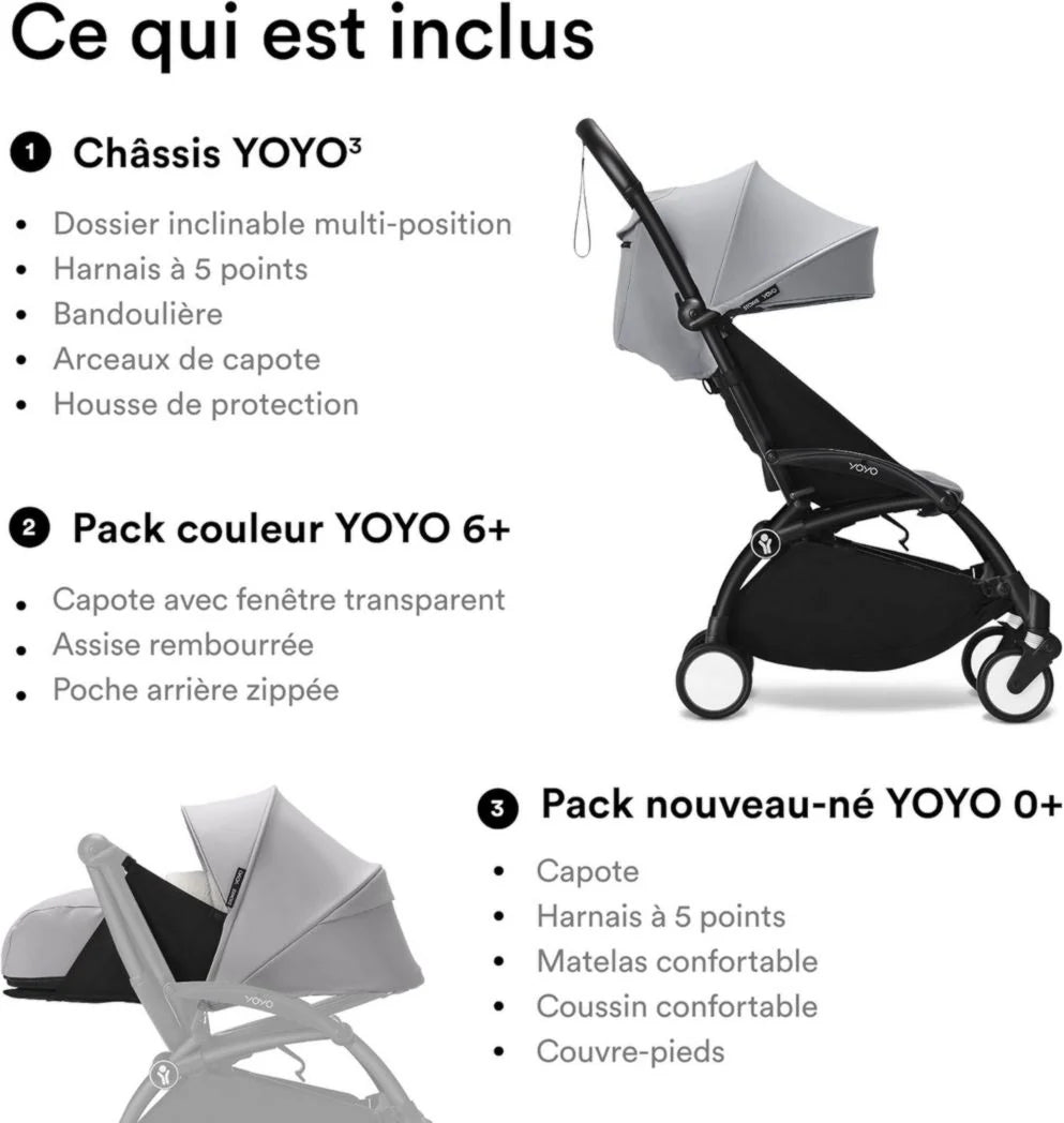 Poussette Stokke YOYO3 avec pack nouveau-né et pack couleur 6+ - Comprend un cadre noir, un pack couleur YOYO 6+ (gingembre) et un pack nouveau-né 0+ (gingembre)