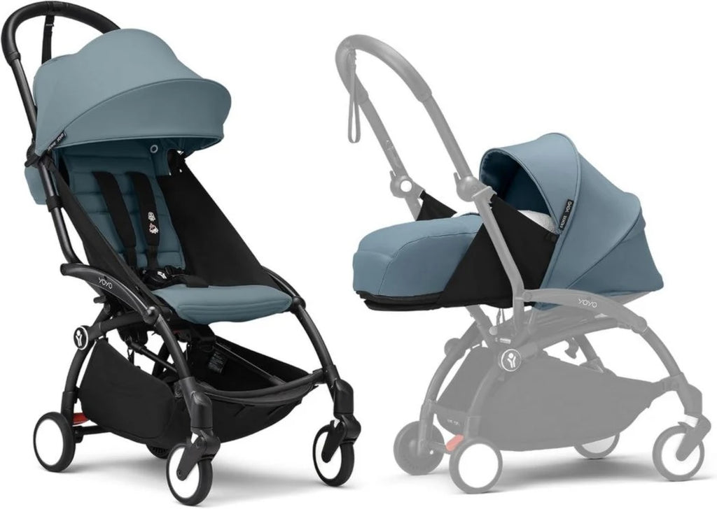 Poussette Stokke YOYO3 avec pack nouveau-né et pack couleur 6+ - Comprend un cadre noir, un pack couleur YOYO 6+ (gingembre) et un pack nouveau-né 0+ (gingembre)