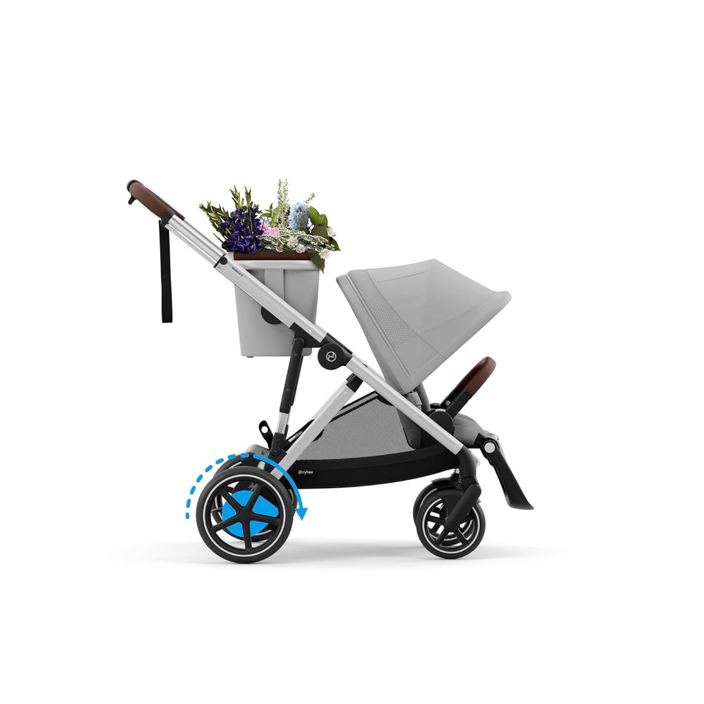 CYBEX Gold Kinderwagen e-GAZELLE S, Ab Geburt bis ca. 4 Jahre, Max. 22 kg (Single-Modus) / 2x 22 kg (Duo-Modus), All-in-1-System mit E-Antrieb und 20+ Konfigurationen, Moon Black