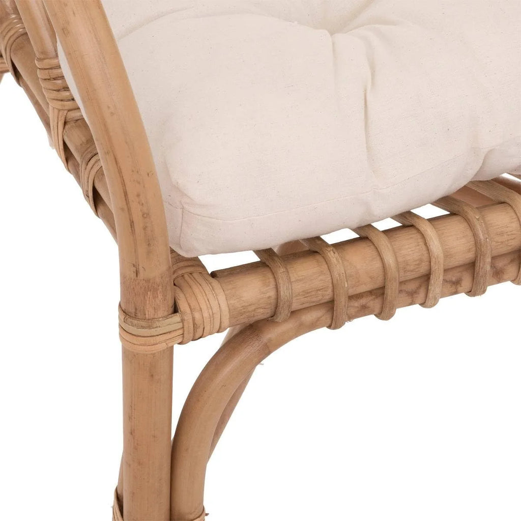 Atmosphera - Fauteuil Neta en Rotin Naturel et Coton - Blanc - 60 x 68 x 77 cm - Assise Confortable - pour Salon, Chambre, Véranda
