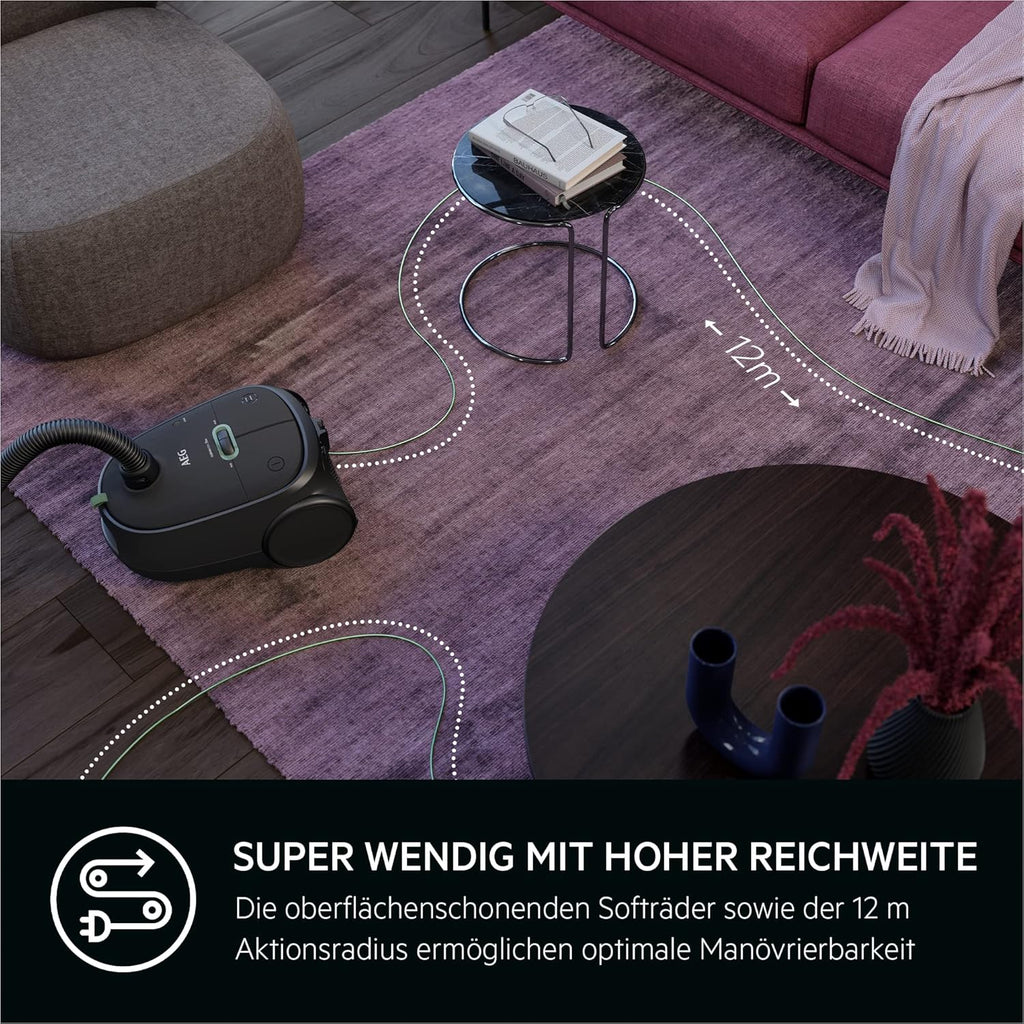 AEG CLEAN 6000 AB61C2DB Staubsauger mit Beutel / hohe Saugleistung / inkl. Polsterdüse / 50 % Recyclingkunststoff / ideal für Haustierbesitzer / Reinigen von Polstern / 12 m Kabel / 750 W / Blau