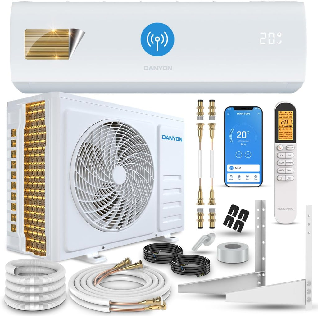 Danyon Split Klimaanlage Quick Connect - 12000 BTU (3,4 kW) - Inverter Klimagerät mit Heizfunktion, WiFi und App - bis 55qm - sehr leise - 5m Kupferleitung, Kältemittel R32, Montageset