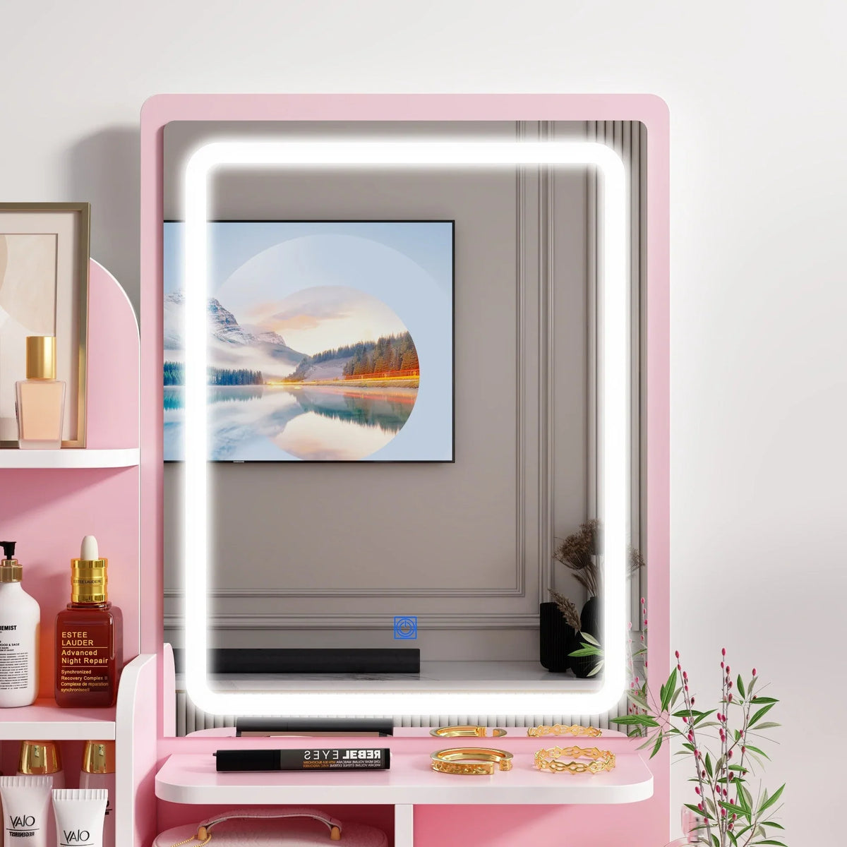Makeup Vanity Set Table With LED Light &Mirror & Stool