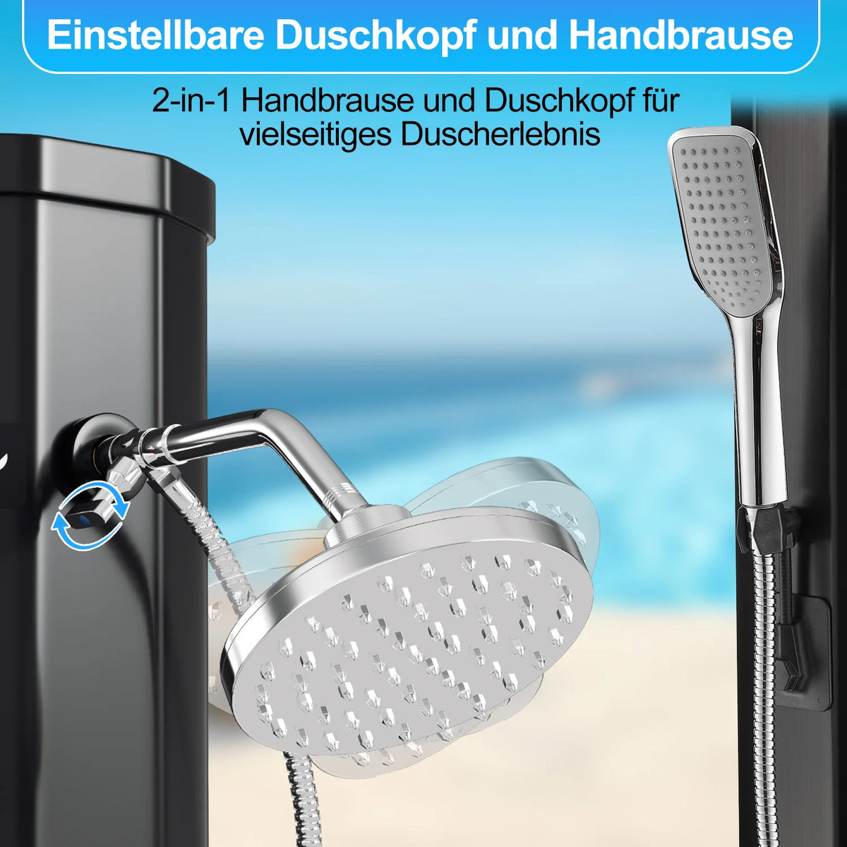Sonnewelt 60L Solardusche Gartendusche Inkl. Schutzhaube und Handbrause