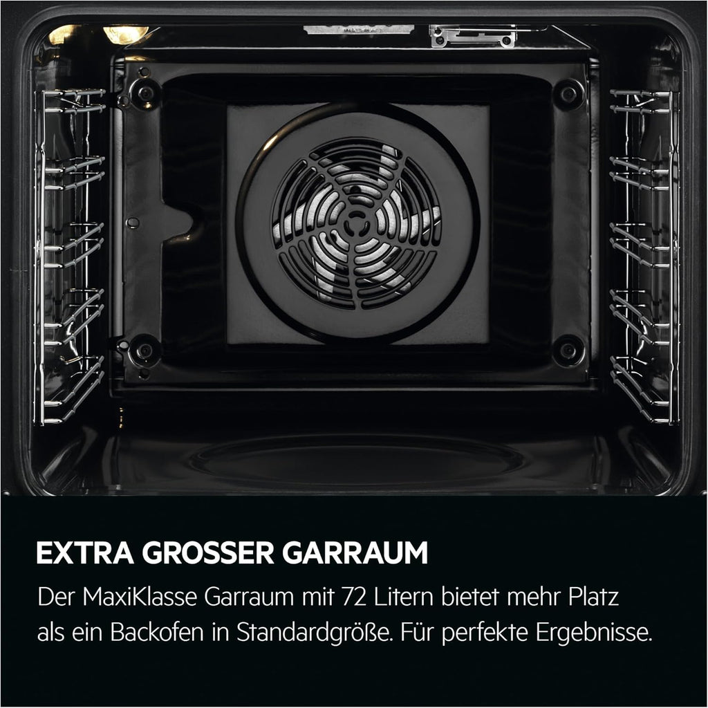 AEG Einbaubackofen – Serie 5 Ringheißluft: Gleichmäßige Garergebnisse auf 3 Ebenen – Pyrolyse Selbstreinigung – 25 Automatikprogramme – LED-Touchdisplay – Schnellaufheizung – Schwarz – BPE53516AB