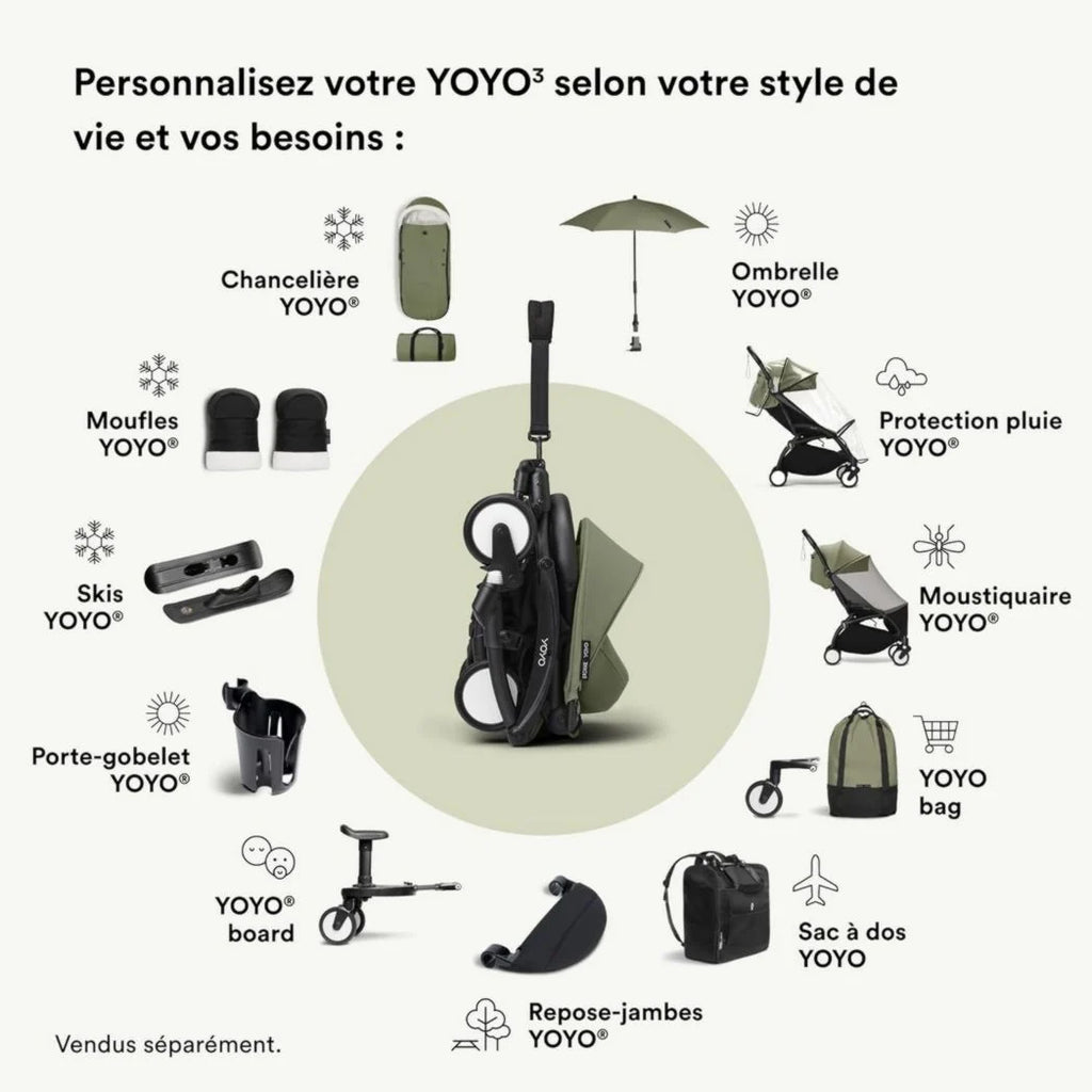 Poussette Stokke YOYO3 avec pack nouveau-né et pack couleur 6+ - Comprend un cadre noir, un pack couleur YOYO 6+ (gingembre) et un pack nouveau-né 0+ (gingembre)
