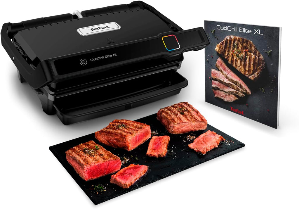 Tefal OptiGrill Elite XL Kontaktgrill, automatische Garzeitanpassung, perfekte Ergebnisse, 16 Programme, digitales Display mit Garstufenanzeige, abnehmbare XL-Platten, Elektrogrill, schwarz, GC760812