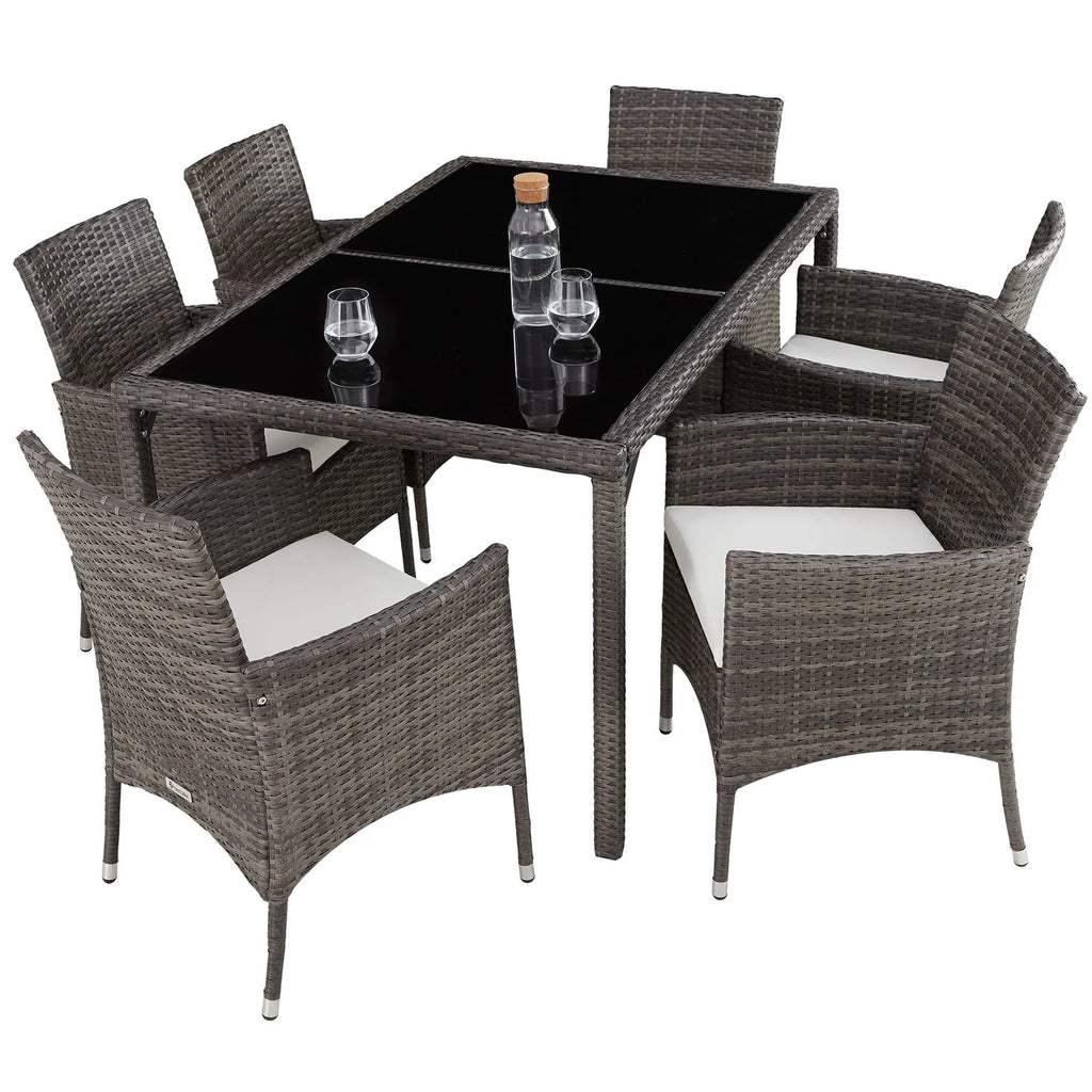 Conjunto De Ratán 6+1 - Gris/blanco