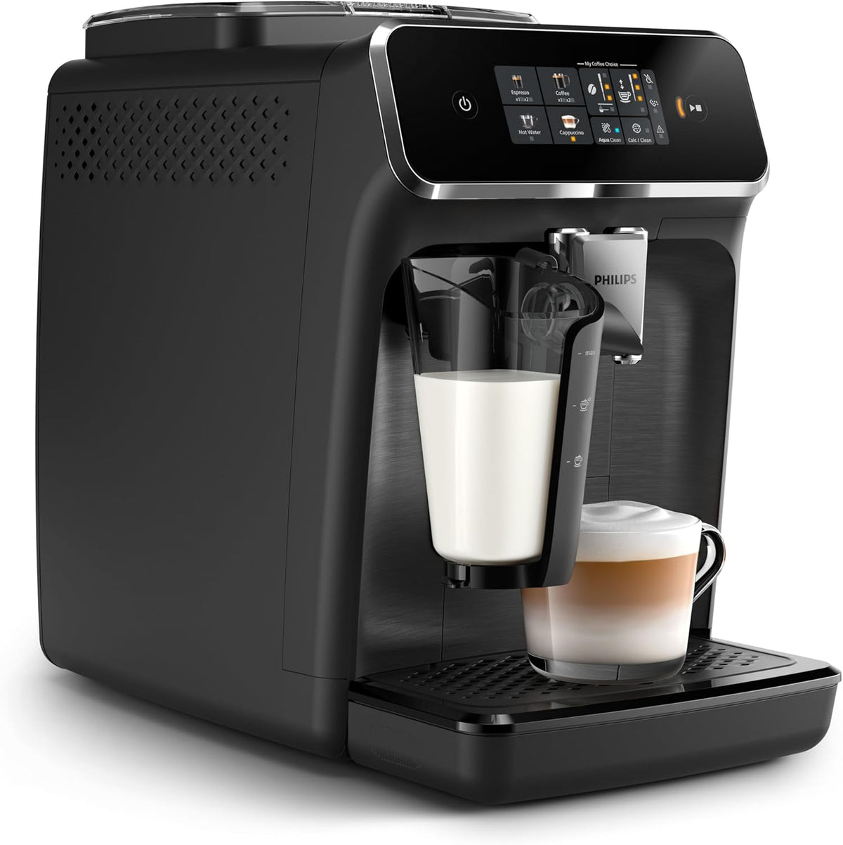 Philips Serie 2200 Kaffeevollautomat – Klassischer Milchaufschumer, Intuitives Touchdisplay, mattes Schwarz (EP2220/10)