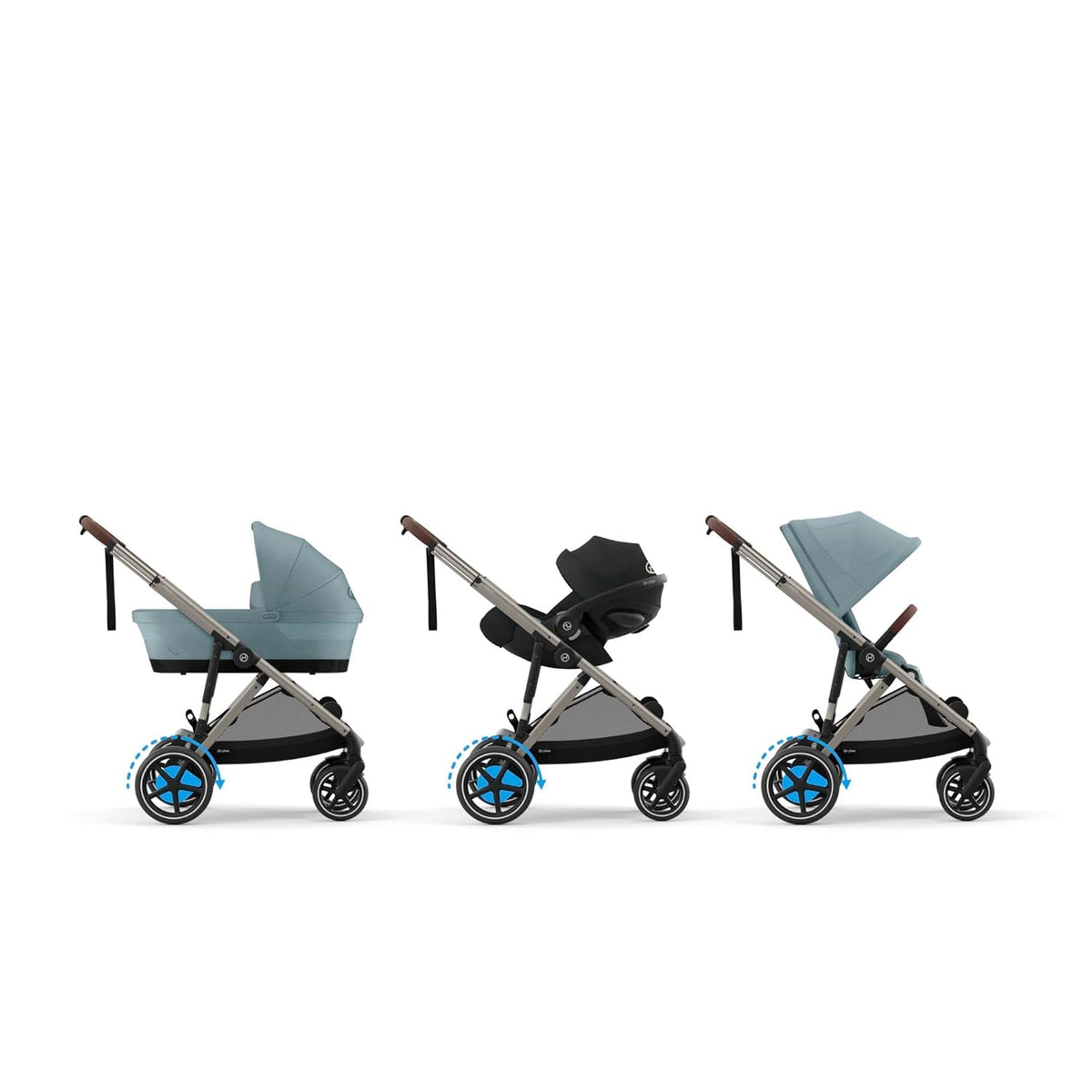 CYBEX Gold Kinderwagen e-GAZELLE S, Ab Geburt bis ca. 4 Jahre, Max. 22 kg (Single-Modus) / 2x 22 kg (Duo-Modus), All-in-1-System mit E-Antrieb und 20+ Konfigurationen, Moon Black