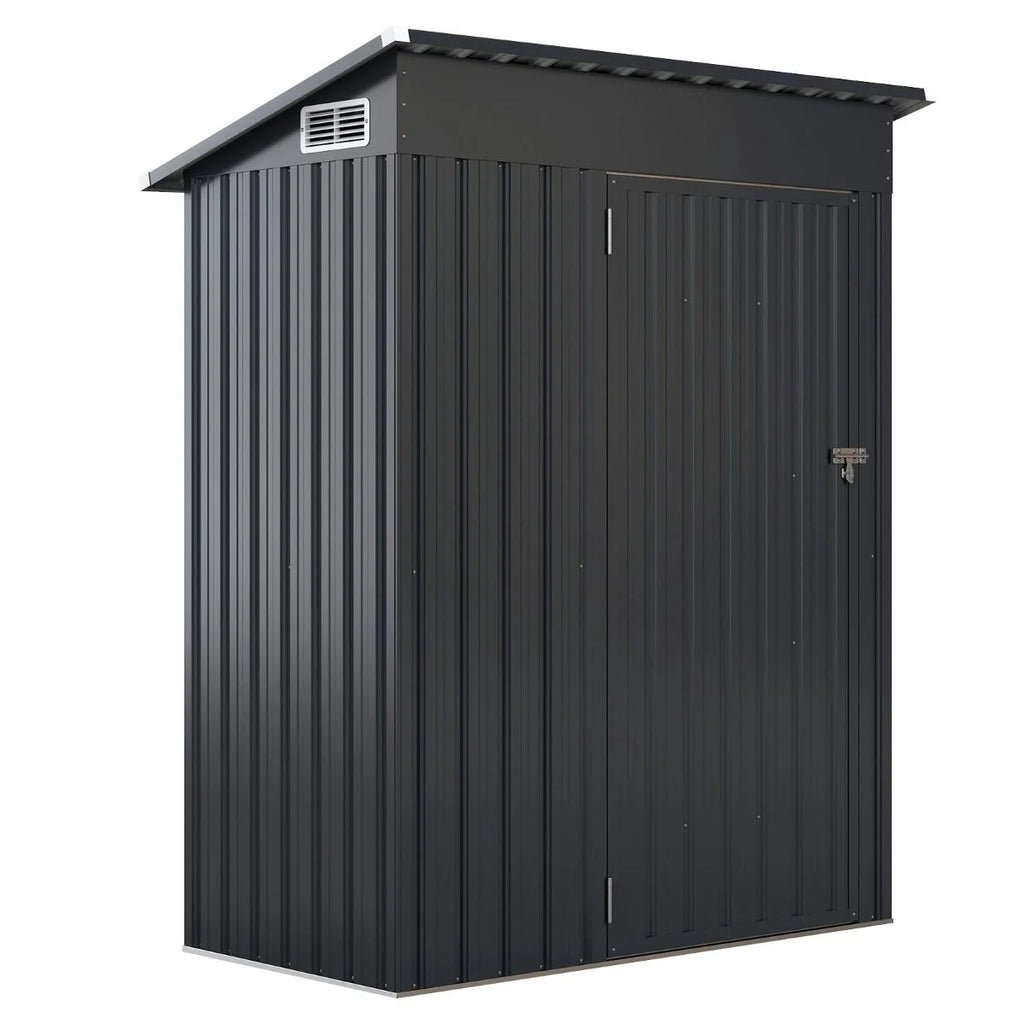 Abri de Rangement Toutes Saisons Abri à Outils Utilitaire avec Toit en Pente Porte Ouvrante Aérations Cadre en Métal Galvanisé Gris
