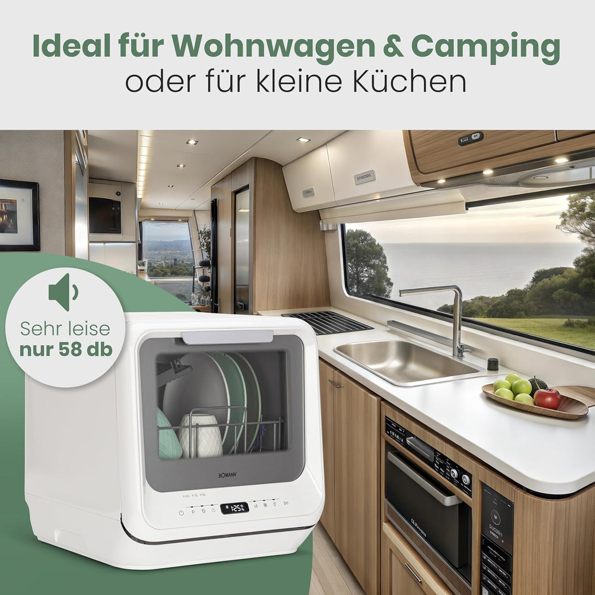 Bomann® Tischgeschirrspüler mit 5L Wassertank | ohne Wasseranschluss nutzbar | Mini Geschirrspüler | 5 Programme | Mini Spülmaschine 1-24 h Startvorwahl | Spülmaschine klein Tischspülmaschine TSG 5701