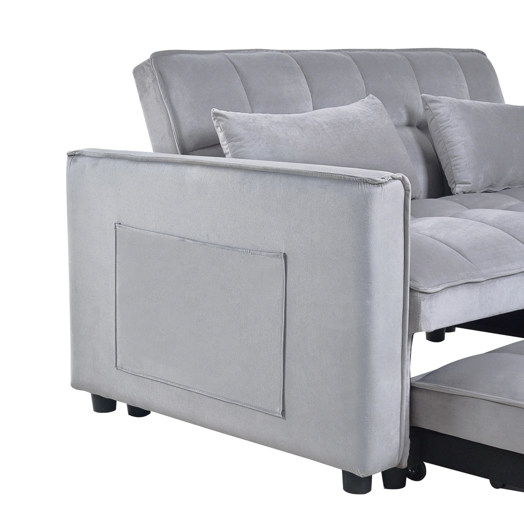 Modern Pull-Out Couch Bed, 3-in-1 Sleeper Sofa with Adjustable Backrest, Velvet Loveseat, Pillows & Side Pockets