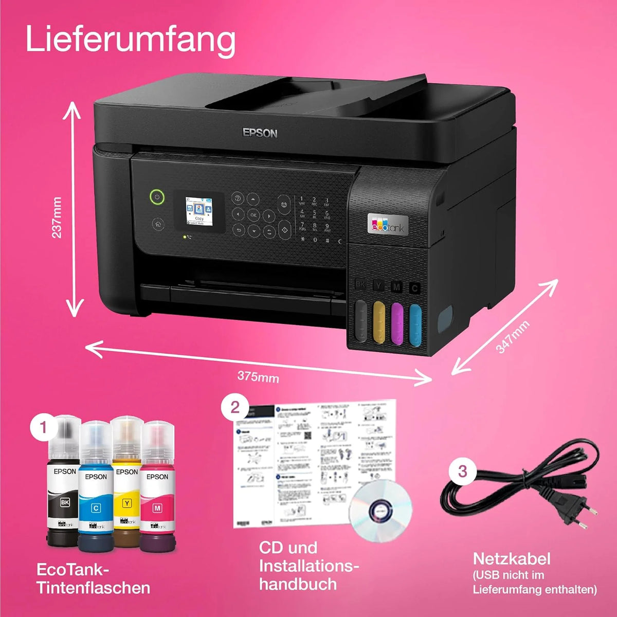 Epson EcoTank ET-4800 A4-Multifunktions-Wi-Fi-Tintentankdrucker, mit einem im Lieferumfang enthaltenen Vorrat an Tinten bis zu 3 Jahren
