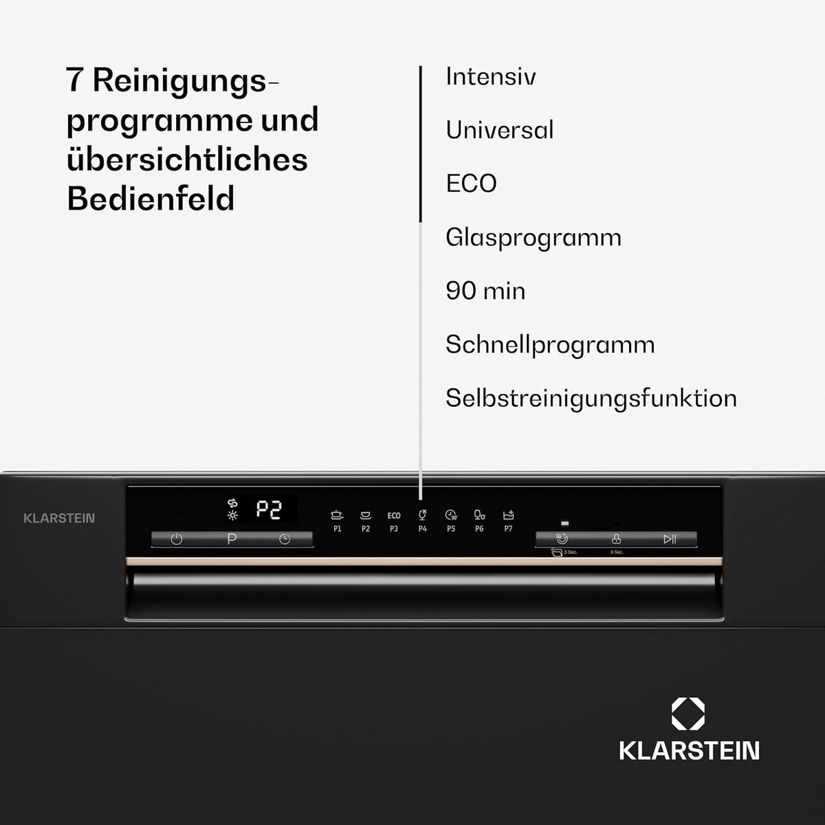 Klarstein ia 8 - Spülmaschine, Geschirrspüler, Freistehend, Teilintegriert, F, 55 cm breit, 8 Maßgedecke, 6 Programme, Aquastop, silber