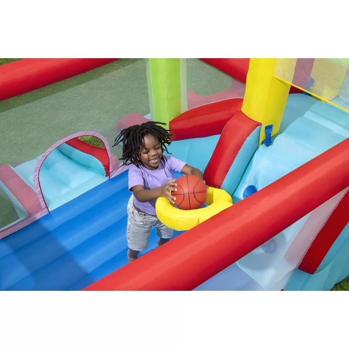 Up, In and Over Wonder Hoops Parque Inflable de 10' con Casa de Rebote, Baloncesto y Tobogán. 126