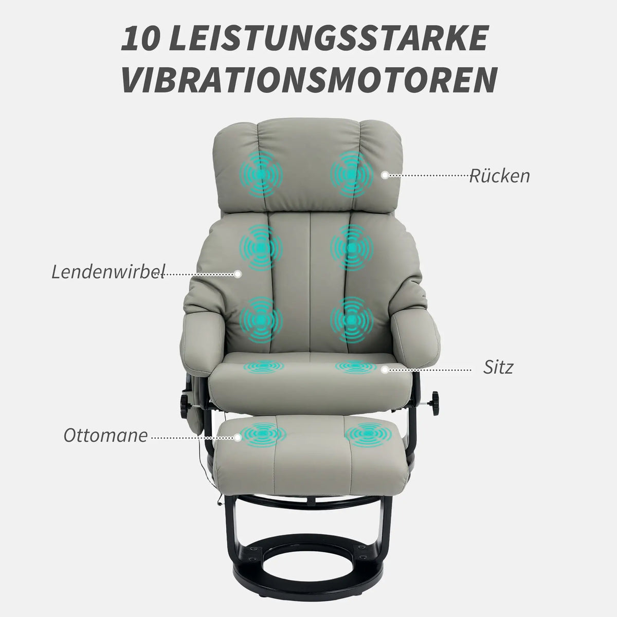 HOMCOM Relaxsessel Grau mit Massage, Liegefunktion & Fußhocker, Kunstleder