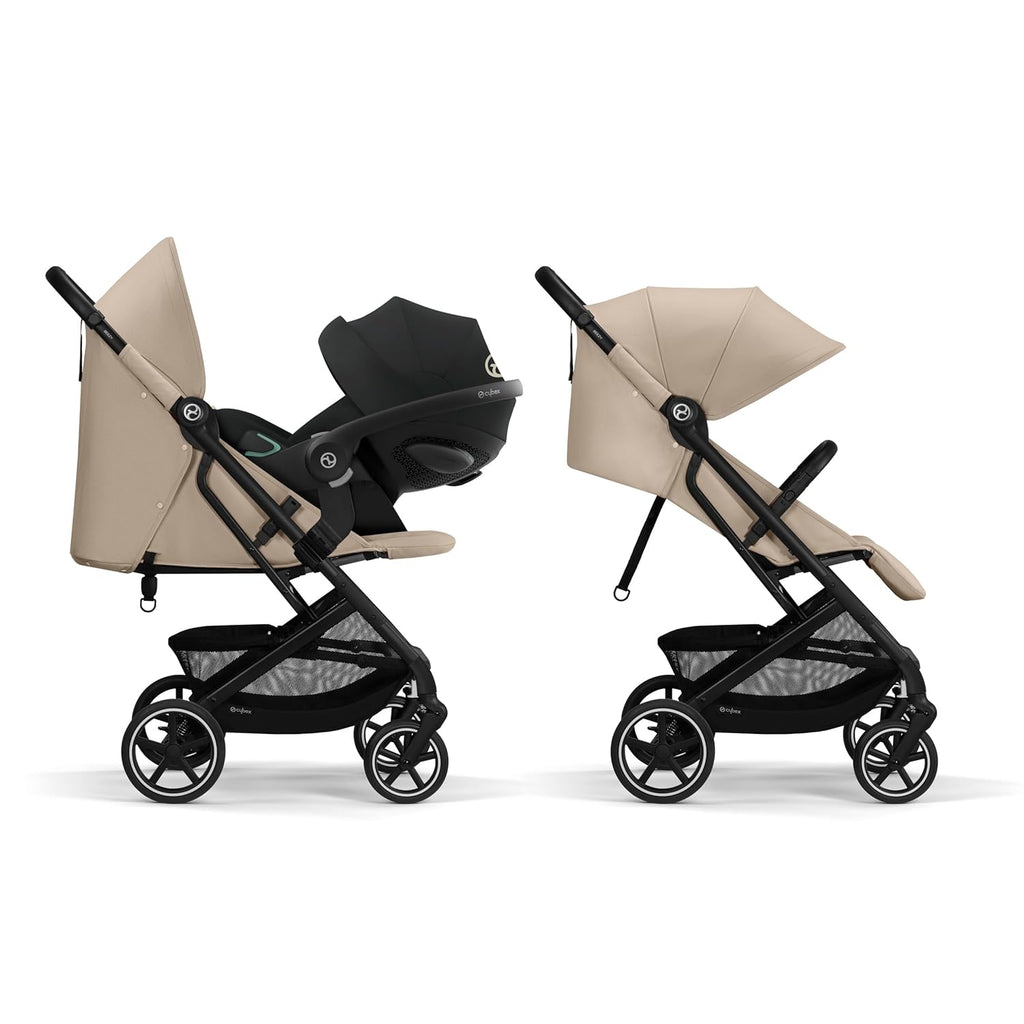 Cybex Gold Kinderwagen Beezy mit One-Pull Harness, Ab Geburt bis ca. 4 Jahre (max. 22 kg), Kompakt und ergonomisch, Almond Beige (Beige mit schwarzem Rahmen)