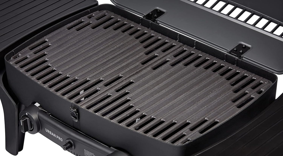 EndersGasgrill Urban II Pro, Tischgrill, Grillen-, Kochen- und Backen Funktion, 2 Brenner Edelstahl, mit Grill-Thermometer, Balkon-, Camping-Grill, Aluguss-Gehäuse, Gusseisen-Rost, #2062
