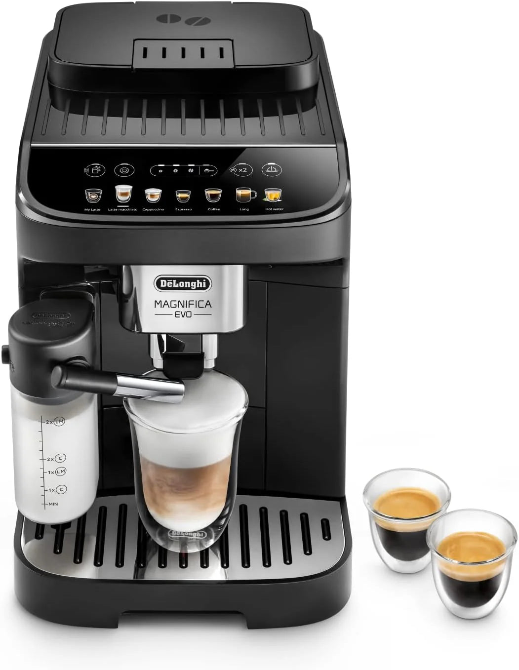De'Longhi Magnifica Evo ECAM 292.81.B Kaffeevollautomat mit LatteCrema Milchsystem, 7 Direktwahltasten für Cappuccino, Espresso und weitere Kaffeespezialitten, 2-Tassen-Funktion, Schwarz