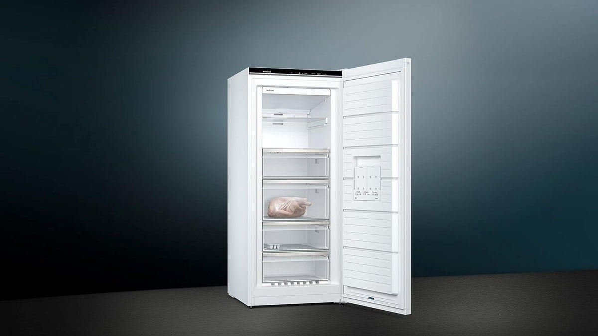 Siemens GS54NAWCV iQ500 Gefrierschrank, 176 x 70 cm, 327 L, noFrost nie wieder abtauen, bigBox Platz für großes Gefriergut, varioZone flexible Glas-und Schubladen, Weiß