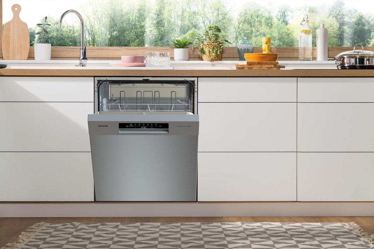 Gorenje GU642E90X Geschirrspüler/Unterbaugerät/59,9 breite/13 Maßgedecke/6 Programme/Total AquaStop/Ecoprogramm/Höhenverstellbar/Memory Funktion/Eco-Programm/Intensivprogramm/EEK: E/Grau-Metallic