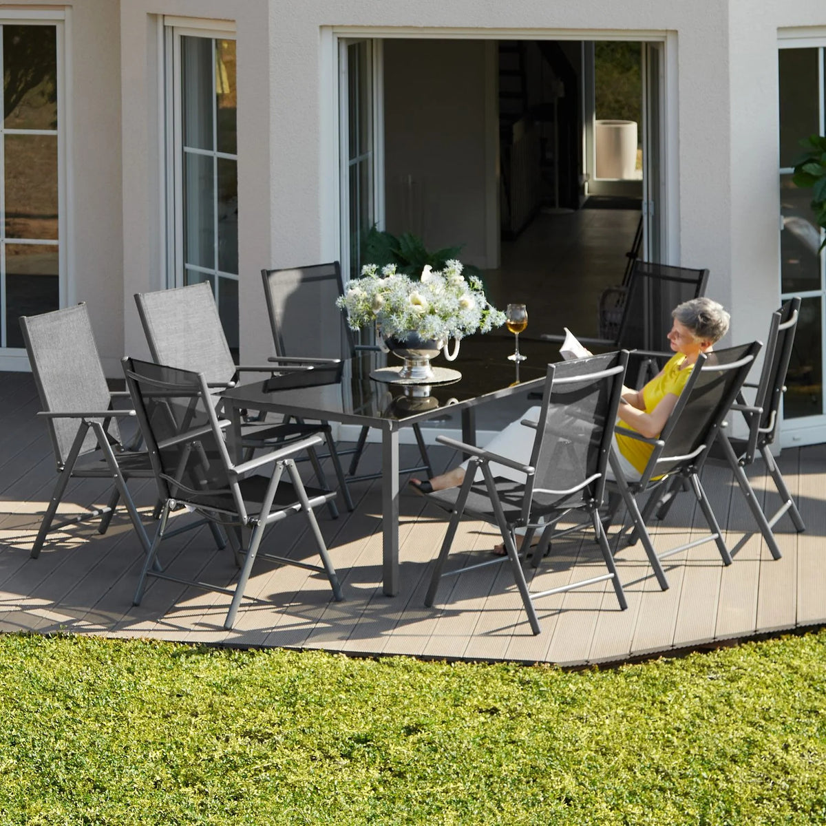 Conjunto De Sillas De Aluminio 8+1 - Gris Oscuro