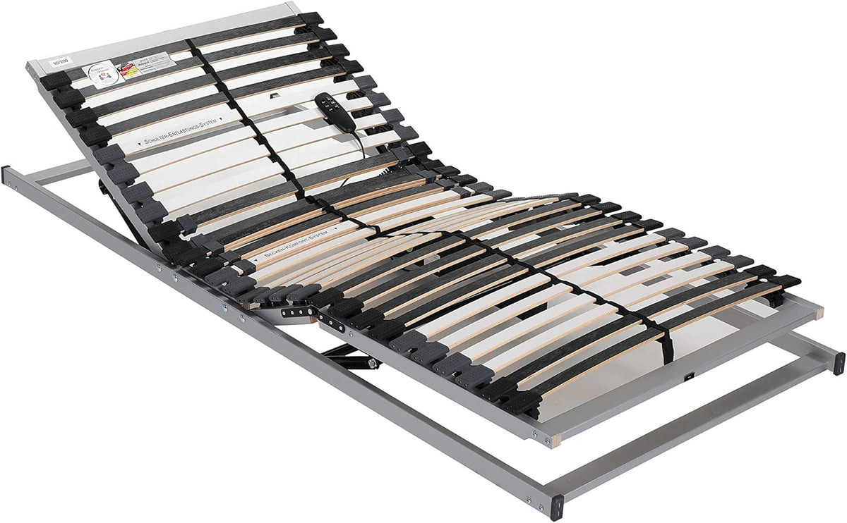 BeCo Lattenrost, Luxus E-Move, elektrischer Lattenrost, 100 x 200 cm, 28 Federholzleisten, komplett montiert, Kopf-und Fußteil verstellbar, TÜV geprüft, Made in Germany