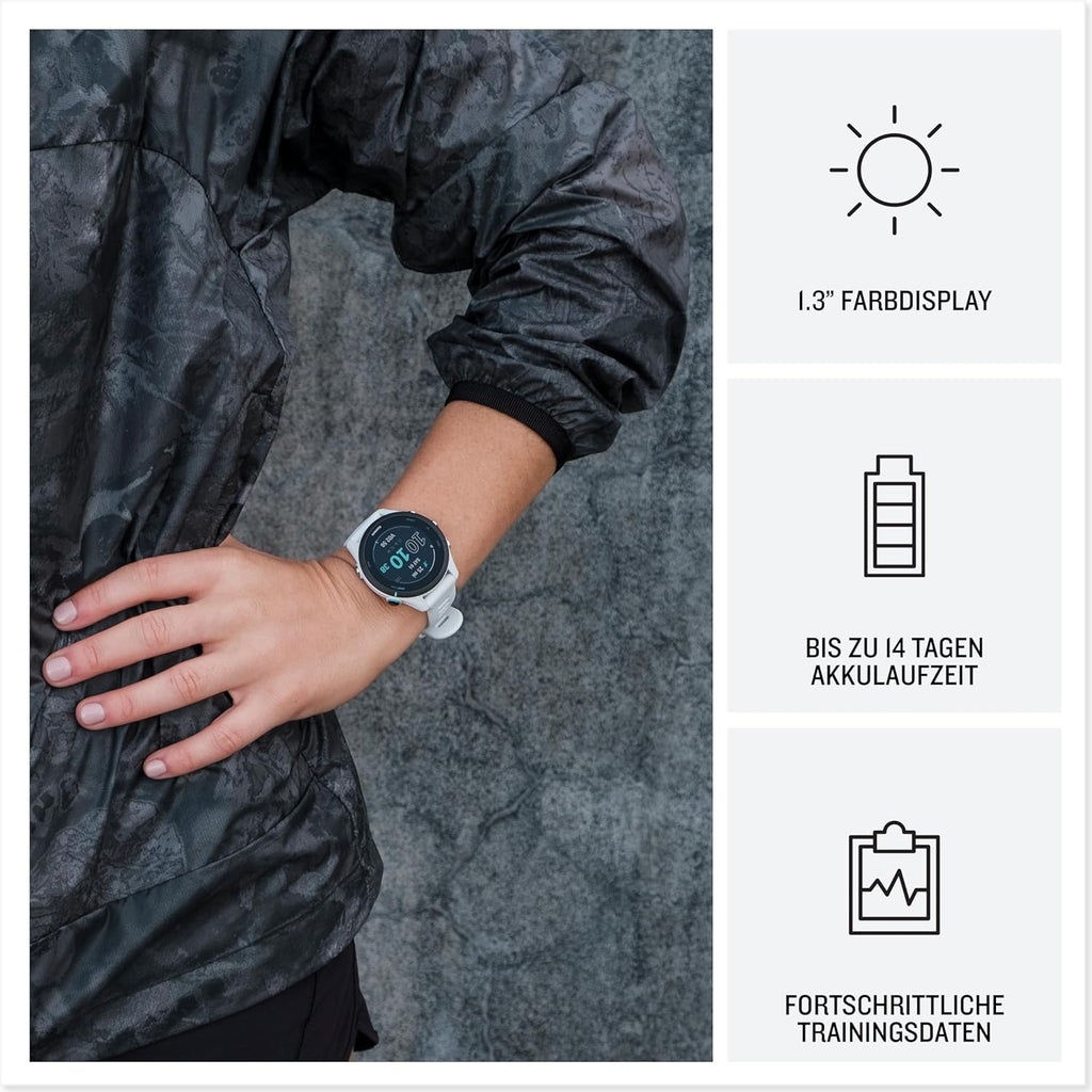 Forerunner 255S – GPS-Laufuhr mit individuellen Trainingsplänen, speziellen Lauffunktionen und detaillierter Trainingsanalyse. 1,1“ Farbdisplay, Akkulaufzeit bis zu 14 Tage, wasserdicht