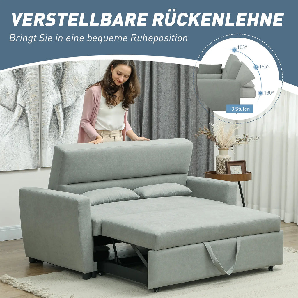 HOMCOM Schlafsofa 2-Sitzer mit Schlaffunktion und Rollen Eukalyptusholz