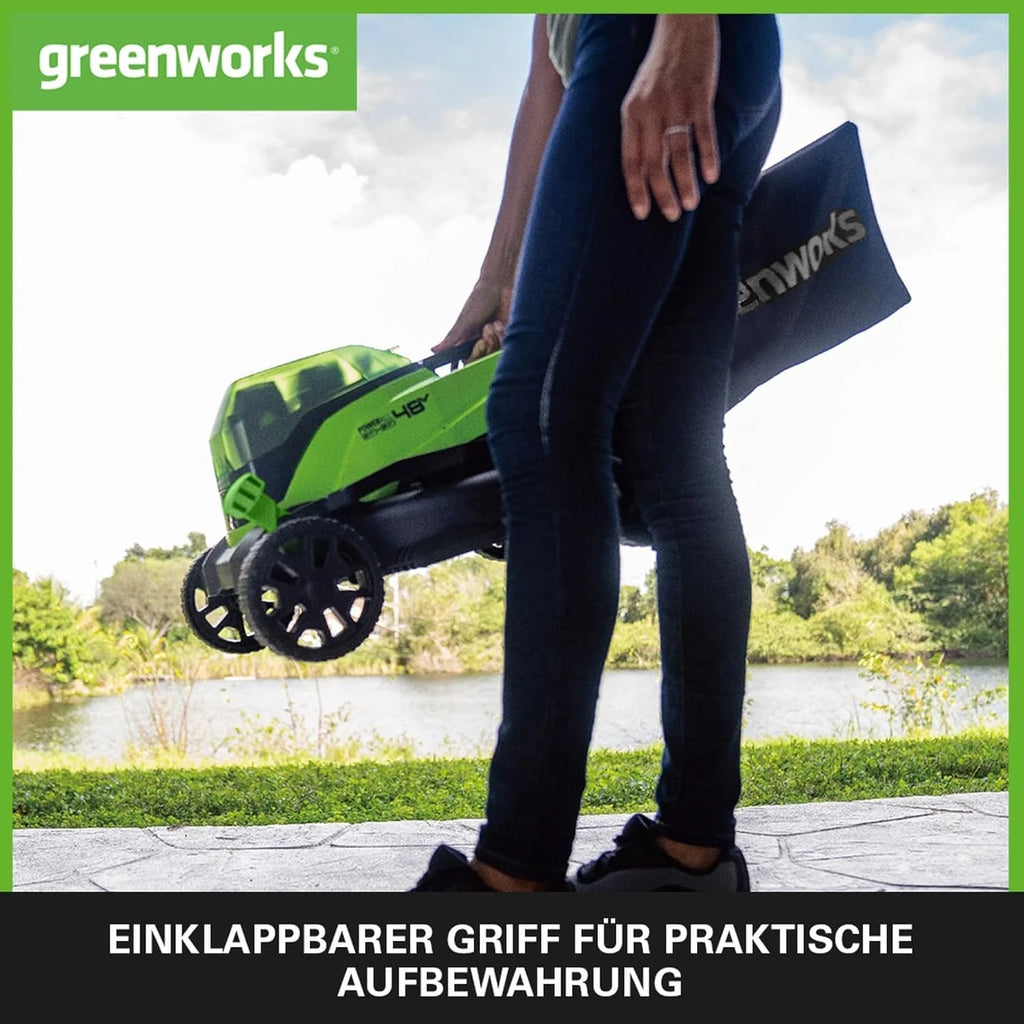 Greenworks 48V (2x24V) Selbstfahrender Akku Rasenmher für groe Flchen bis zu 480m, 46cm Schnittbreite, 55L Sack PLUS zwei 4Ah-Akkus und Doppelladegert GD24X2LM46SPK4X