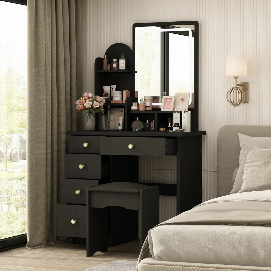 Makeup Vanity Set Table With LED Light &Mirror & Stool