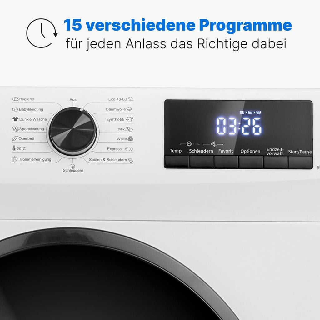 Bomann® Waschmaschine 8kg | max. 1400 U/min | 10 Jahre Motor-Garantie | robuster, leiser & langlebiger Invertermotor | 15 Waschprogramme | LED-Display | Washing Machine mit Dampffunktion | WA 7185