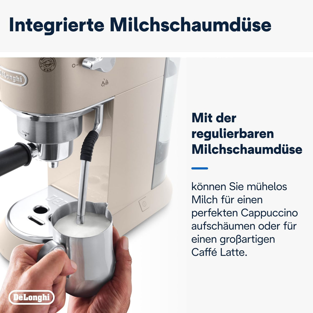 De'Longhi Dedica Style EC 685.M – Espresso Siebtrgermaschine, Espressomaschine mit professionellem Milchaufschumer, nur 15 cm breit, für Kaffeepulver oder ESE Pads, 1 l Wassertank, silber