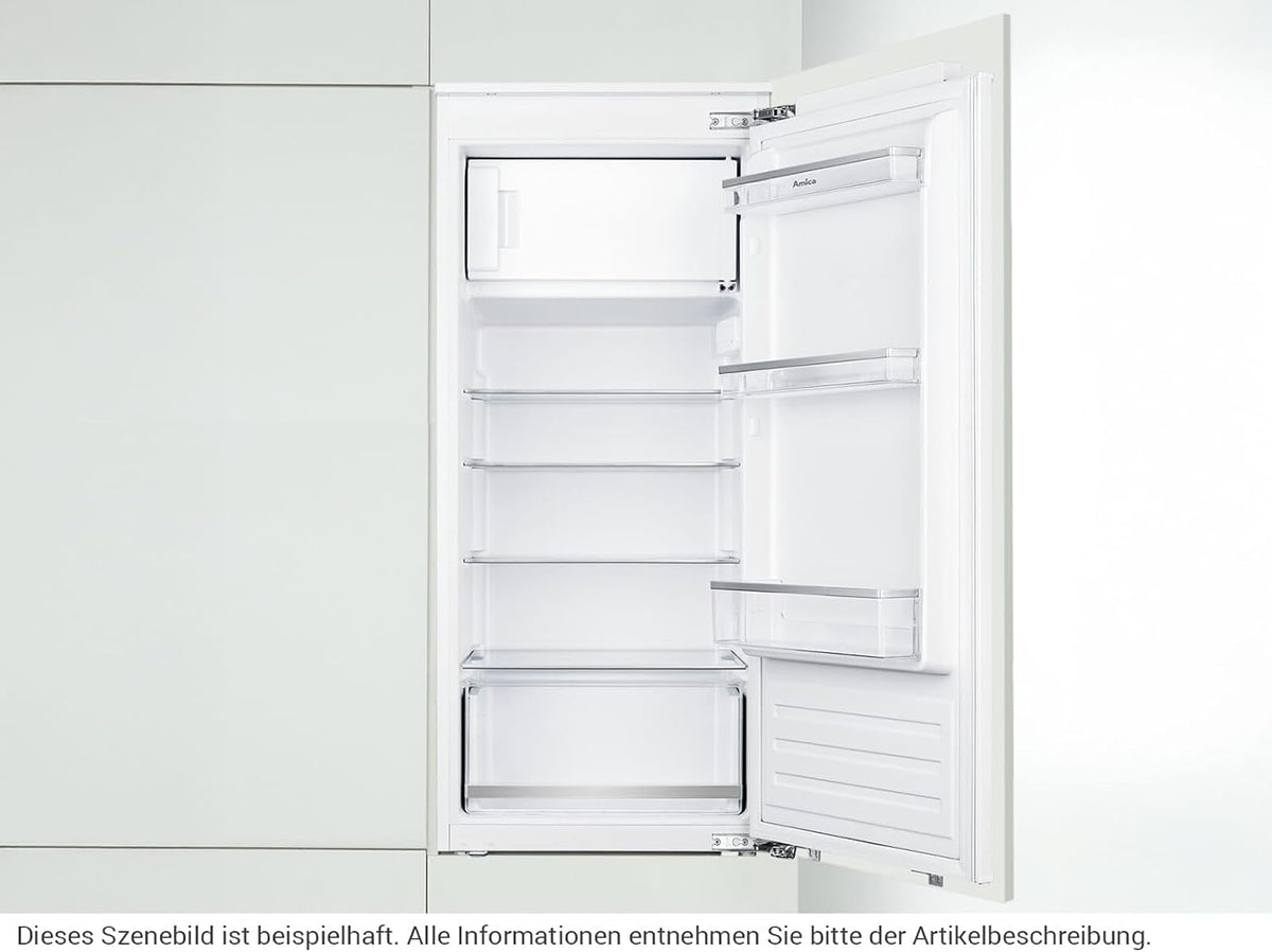 Amica Einbau‑Kühlschrank mit Gefrierfach Festtür‑Technik 1220 mm Nische elektronische Steuerung Inverter‑Motor LED Beleuchtung 122,1 x 54 x 54 cm – Einbau Kühl Gefrierkombination